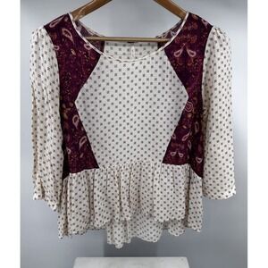 Free People‎ Peplum Blouse Paisley Print Bohemian Top Small Pullover
